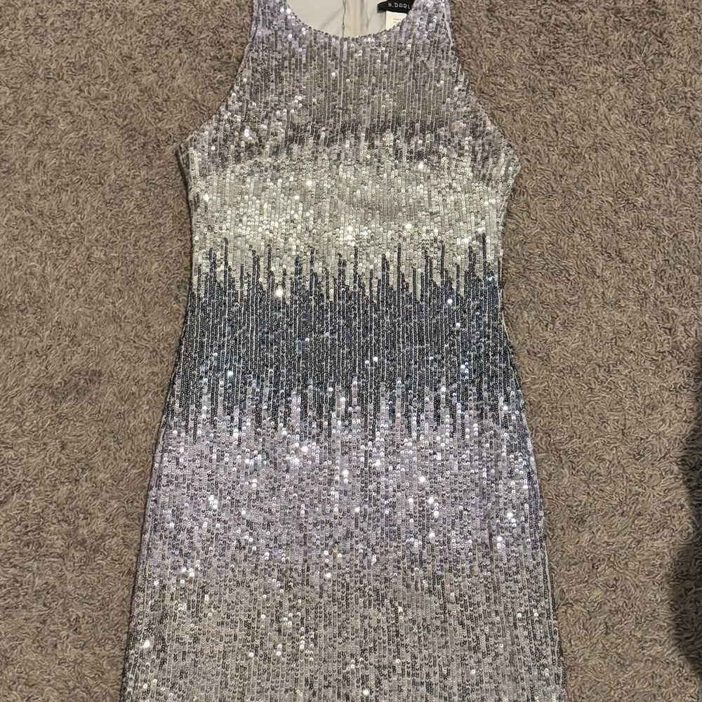 B Darlin Silver Sequin Halter Mini Dress